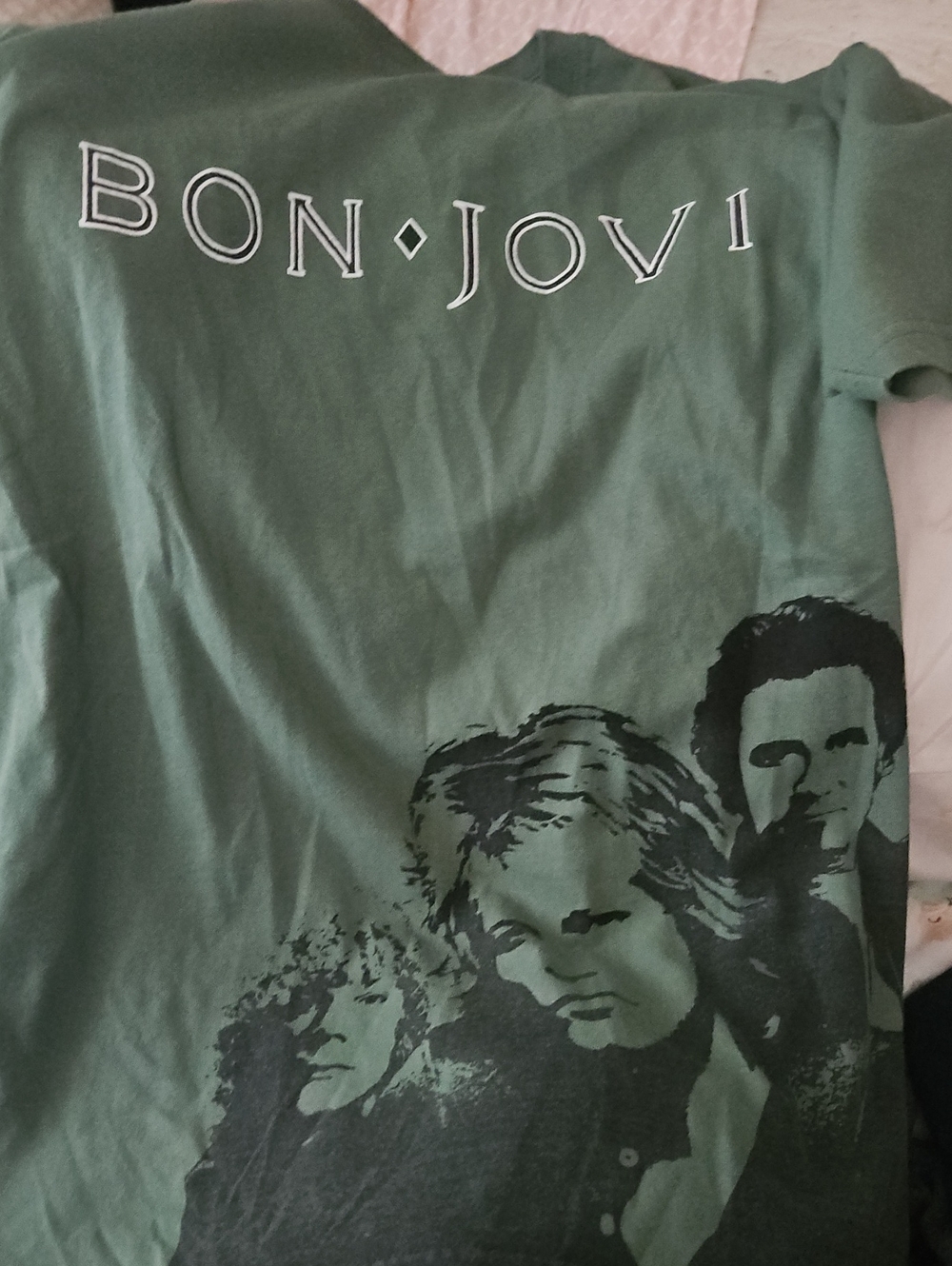 Gildan Bon Jovi Band Tee in Olive Green with Black Print